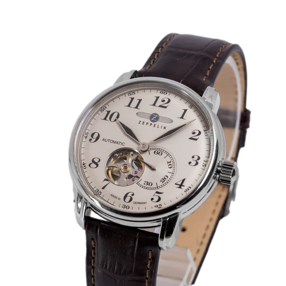 Zeppelin Men's 7666-5 Graf White Dial Open Hearth Watch - Image 4